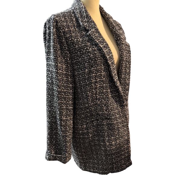 Nanette Lepore  Boucle  Open-front Long Blazer Jacket X-Large  Black Metallic - Picture 3 of 5